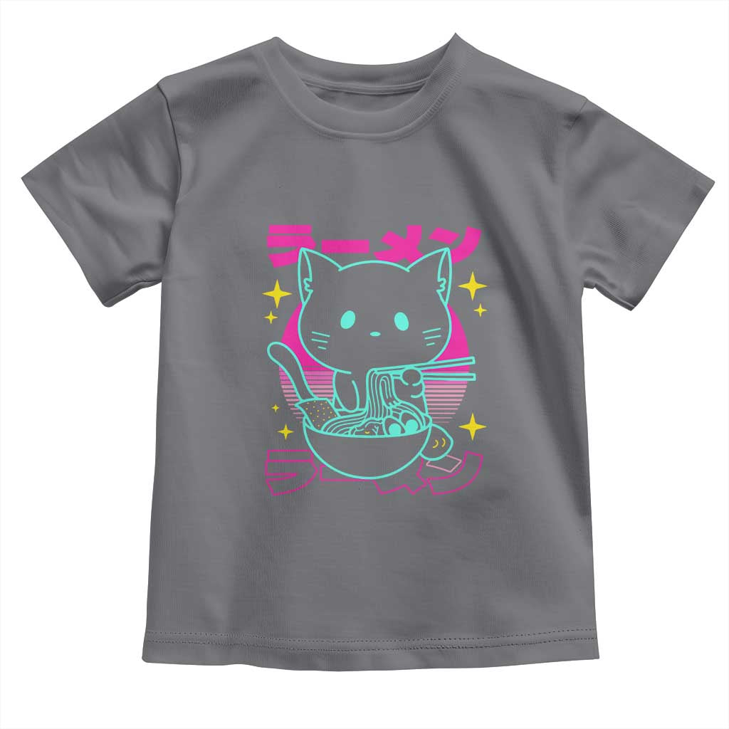 Kawaii Ramen Cat Toddler T Shirt Retro Japanese Noodles Lover Anime Aesthetic TS02 Charcoal Print Your Wear
