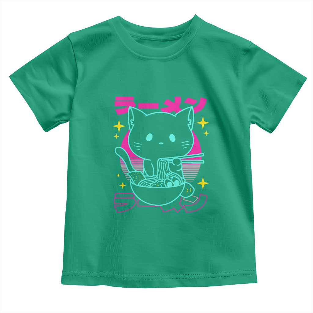 Kawaii Ramen Cat Toddler T Shirt Retro Japanese Noodles Lover Anime Aesthetic TS02 Irish Green Print Your Wear