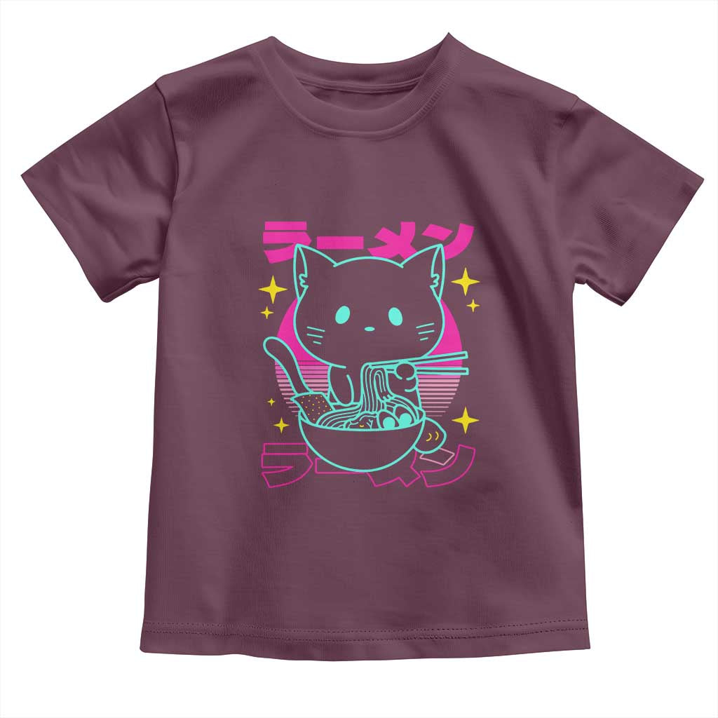 Kawaii Ramen Cat Toddler T Shirt Retro Japanese Noodles Lover Anime Aesthetic TS02 Maroon Print Your Wear