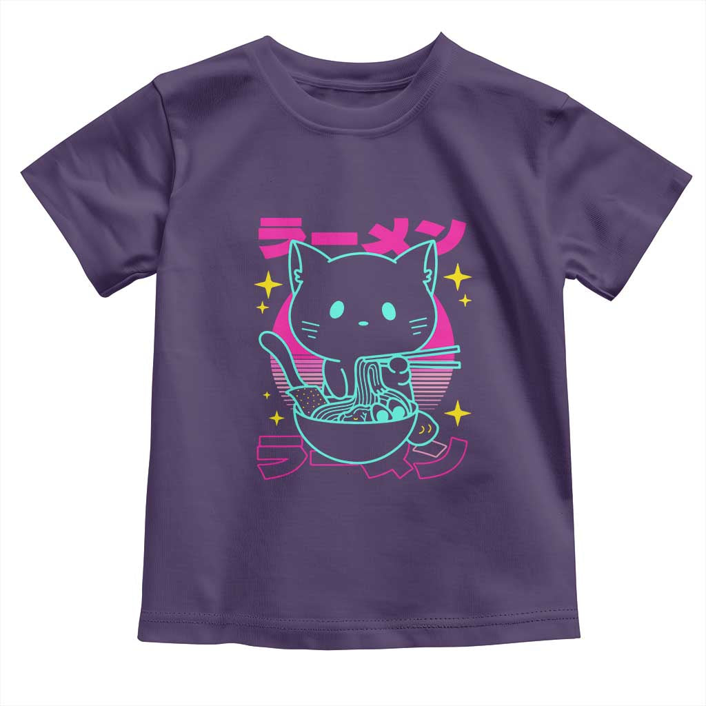 Kawaii Ramen Cat Toddler T Shirt Retro Japanese Noodles Lover Anime Aesthetic TS02 Purple Print Your Wear