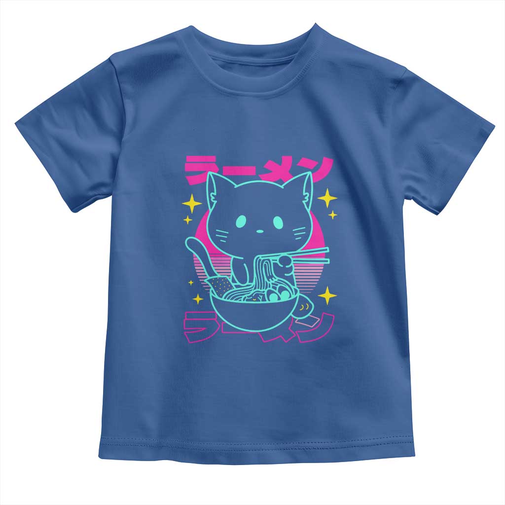 Kawaii Ramen Cat Toddler T Shirt Retro Japanese Noodles Lover Anime Aesthetic TS02 Royal Blue Print Your Wear