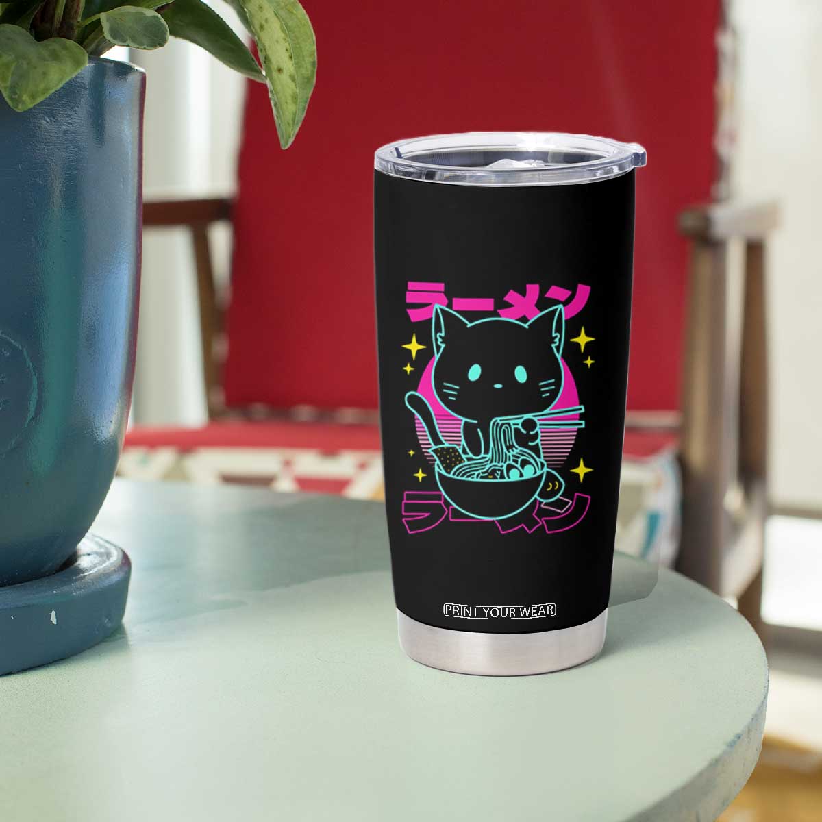 Kawaii Ramen Cat Tumbler Cup Retro Japanese Noodles Lover Anime Aesthetic TS02 Print Your Wear