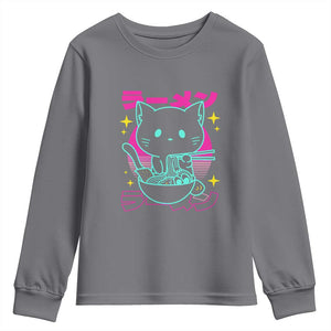 Kawaii Ramen Cat Youth Sweatshirt Retro Japanese Noodles Lover Anime Aesthetic TS02 Charcoal Print Your Wear