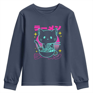 Kawaii Ramen Cat Youth Sweatshirt Retro Japanese Noodles Lover Anime Aesthetic TS02 Navy Print Your Wear