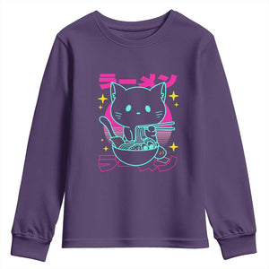 Kawaii Ramen Cat Youth Sweatshirt Retro Japanese Noodles Lover Anime Aesthetic TS02 Purple Print Your Wear