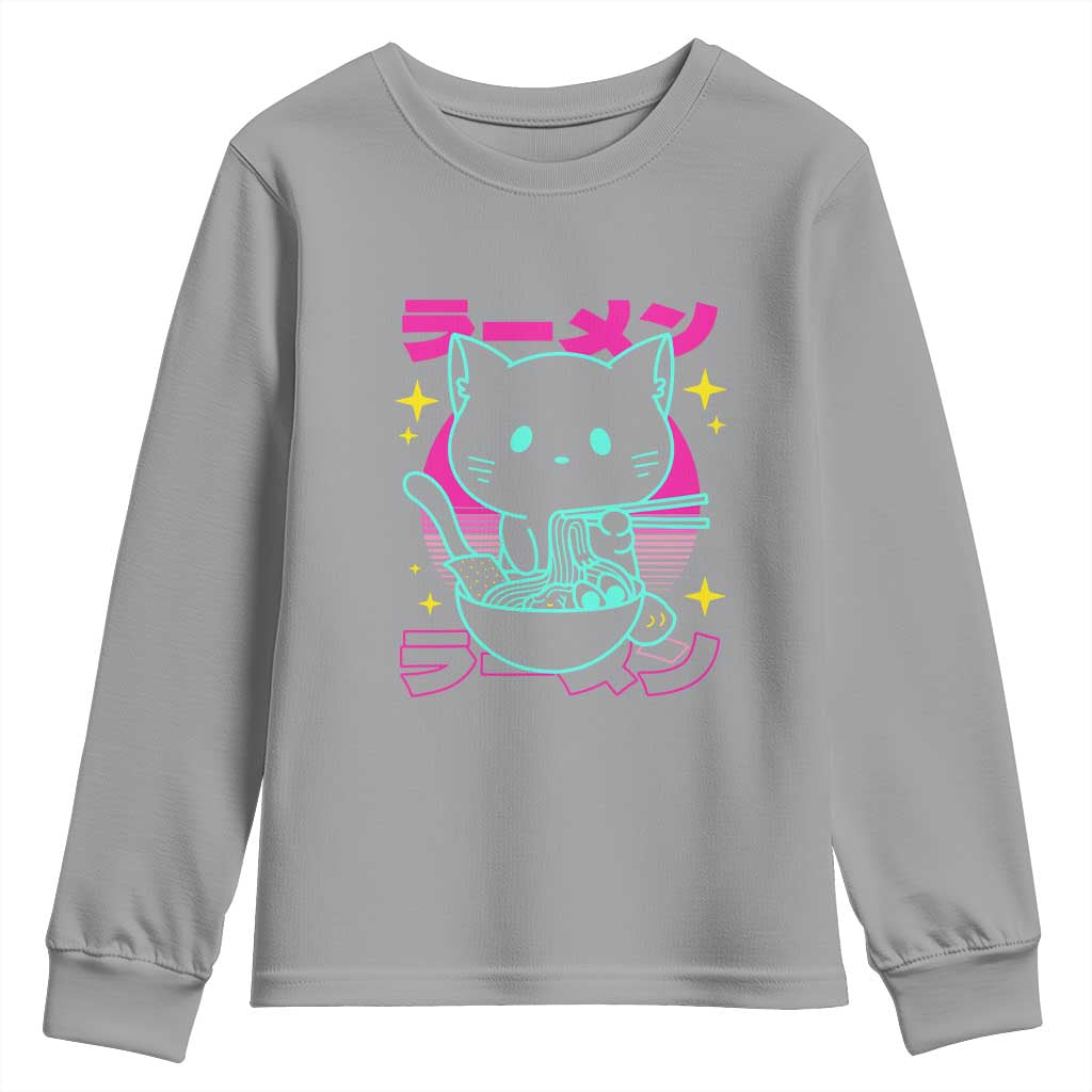Kawaii Ramen Cat Youth Sweatshirt Retro Japanese Noodles Lover Anime Aesthetic TS02 Sport Gray Print Your Wear