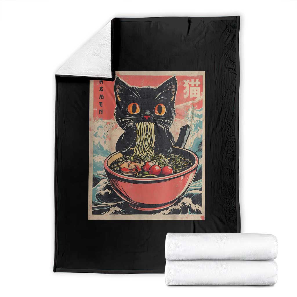 Cat Ramen Japanese Inspo Graphic Throw Blanket Funny Kawaii Cat Anime Gifts TS02 Black Print Your Wear