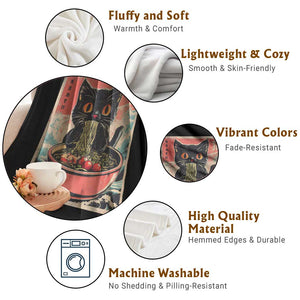 Cat Ramen Japanese Inspo Graphic Throw Blanket Funny Kawaii Cat Anime Gifts TS02 Print Your Wear