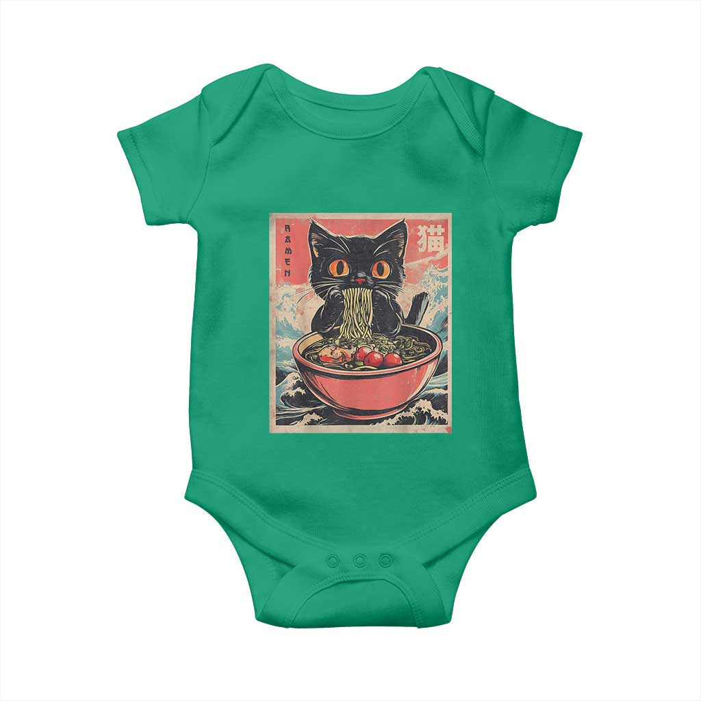 Cat Ramen Japanese Inspo Graphic Baby Onesie Funny Kawaii Cat Anime Gifts TS02 Irish Green Print Your Wear