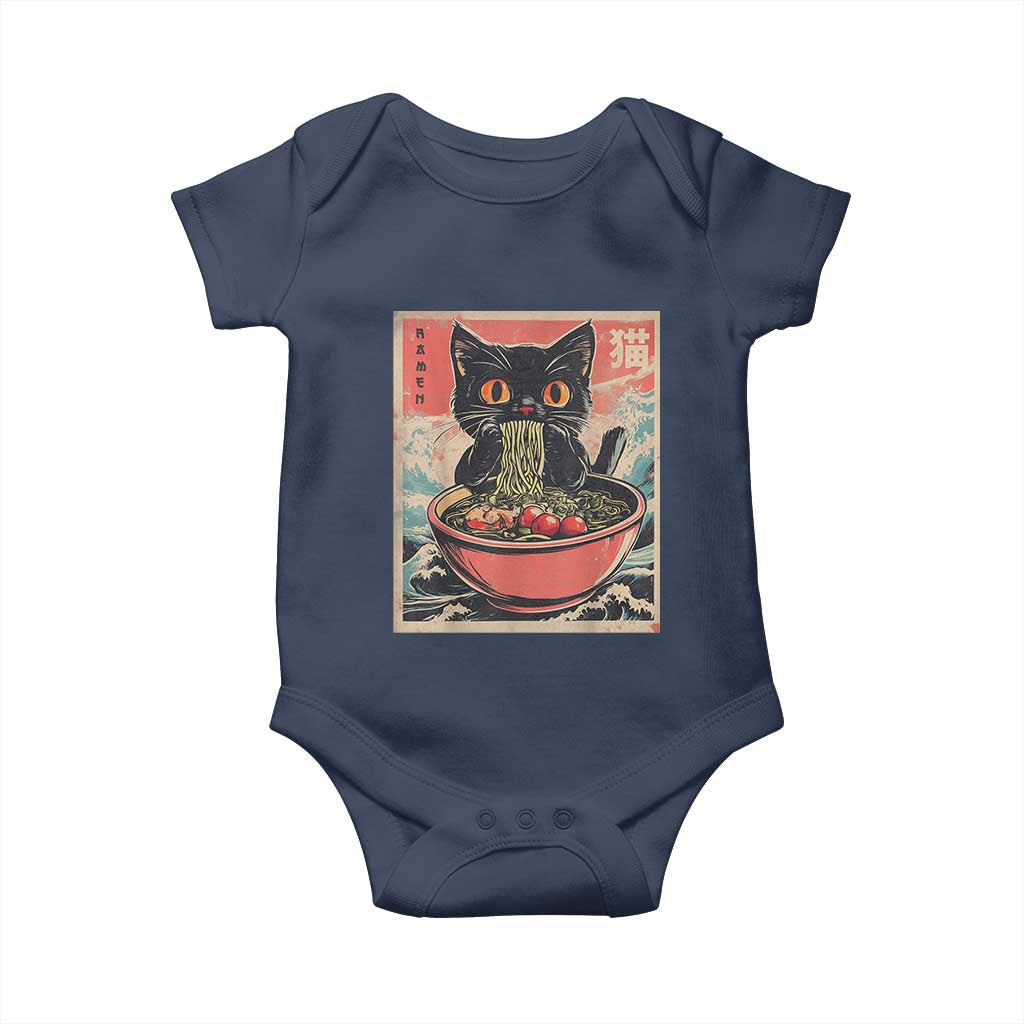 Cat Ramen Japanese Inspo Graphic Baby Onesie Funny Kawaii Cat Anime Gifts TS02 Navy Print Your Wear