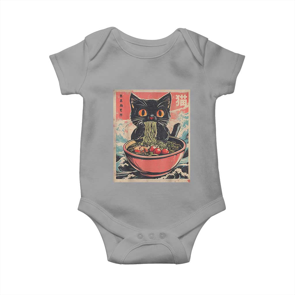 Cat Ramen Japanese Inspo Graphic Baby Onesie Funny Kawaii Cat Anime Gifts TS02 Sport Gray Print Your Wear