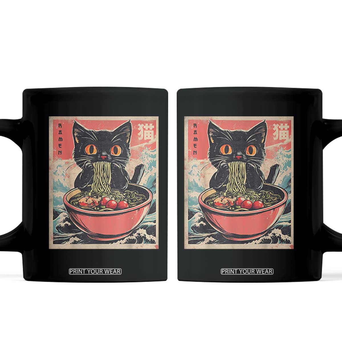 Cat Ramen Japanese Inspo Graphic Coffee Mug Funny Kawaii Cat Anime Gifts TS02 Black Print Your Wear