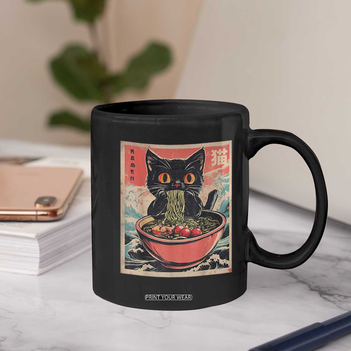 Cat Ramen Japanese Inspo Graphic Coffee Mug Funny Kawaii Cat Anime Gifts TS02 Print Your Wear