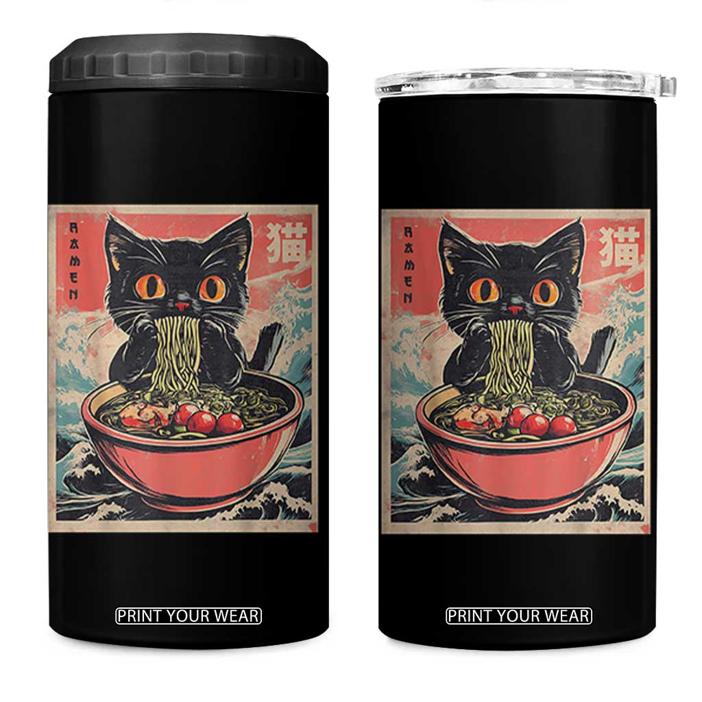 Cat Ramen Japanese Inspo Graphic 4 in 1 Can Cooler Tumbler Funny Kawaii Cat Anime Gifts TS02 One Size: 16 oz Black Print Your Wear