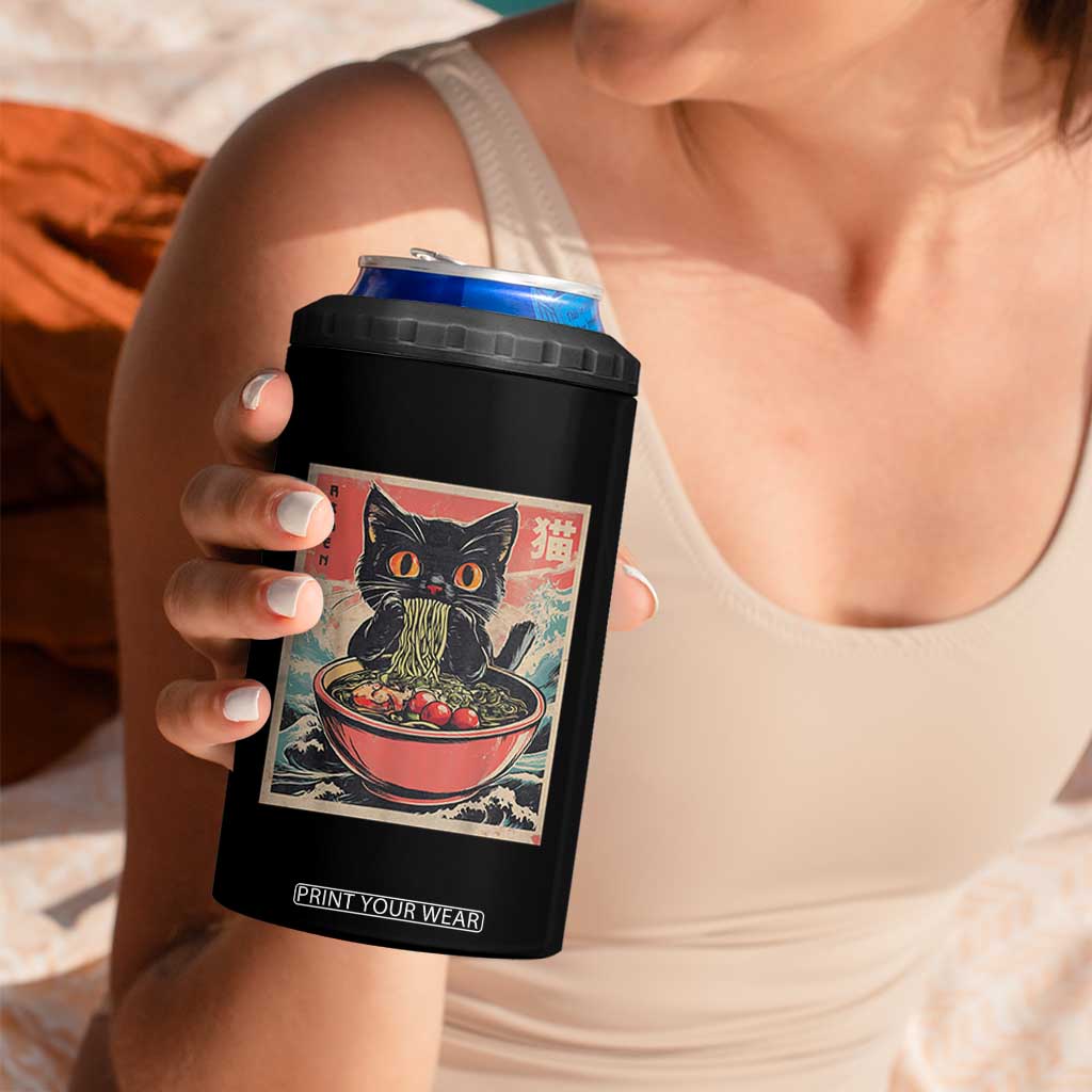 Cat Ramen Japanese Inspo Graphic 4 in 1 Can Cooler Tumbler Funny Kawaii Cat Anime Gifts TS02 Print Your Wear