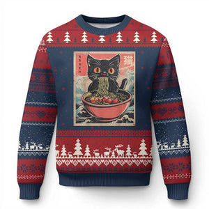 Cat Ramen Japanese Inspo Graphic Ugly Christmas Sweater Funny Kawaii Cat Anime Gifts TS02 Navy Red Print Your Wear