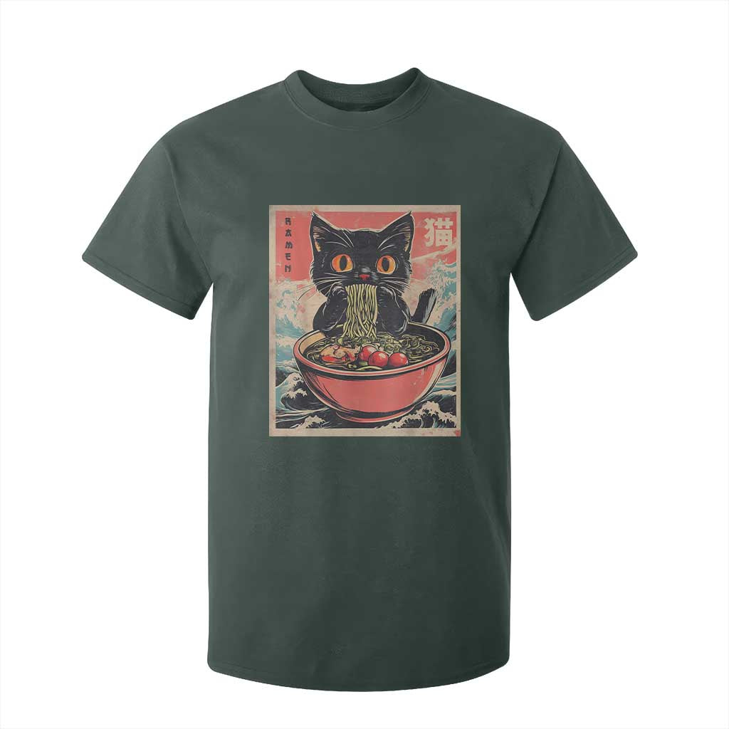 Cat Ramen Japanese Inspo Graphic T Shirt For Kid Funny Kawaii Cat Anime Gifts TS02 Dark Forest Green Print Your Wear