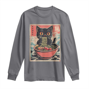 Cat Ramen Japanese Inspo Graphic Long Sleeve Shirt Funny Kawaii Cat Anime Gifts TS02 Charcoal Print Your Wear