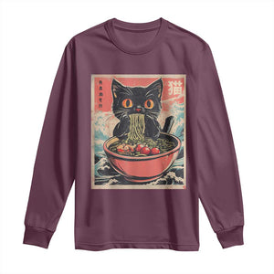 Cat Ramen Japanese Inspo Graphic Long Sleeve Shirt Funny Kawaii Cat Anime Gifts TS02 Maroon Print Your Wear