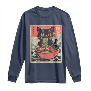Cat Ramen Japanese Inspo Graphic Long Sleeve Shirt Funny Kawaii Cat Anime Gifts TS02 Navy Print Your Wear