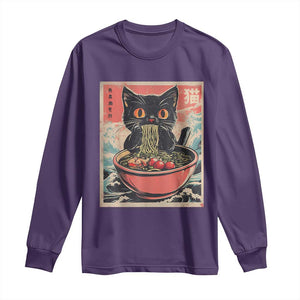 Cat Ramen Japanese Inspo Graphic Long Sleeve Shirt Funny Kawaii Cat Anime Gifts TS02 Purple Print Your Wear