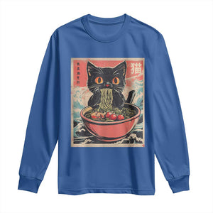 Cat Ramen Japanese Inspo Graphic Long Sleeve Shirt Funny Kawaii Cat Anime Gifts TS02 Royal Blue Print Your Wear