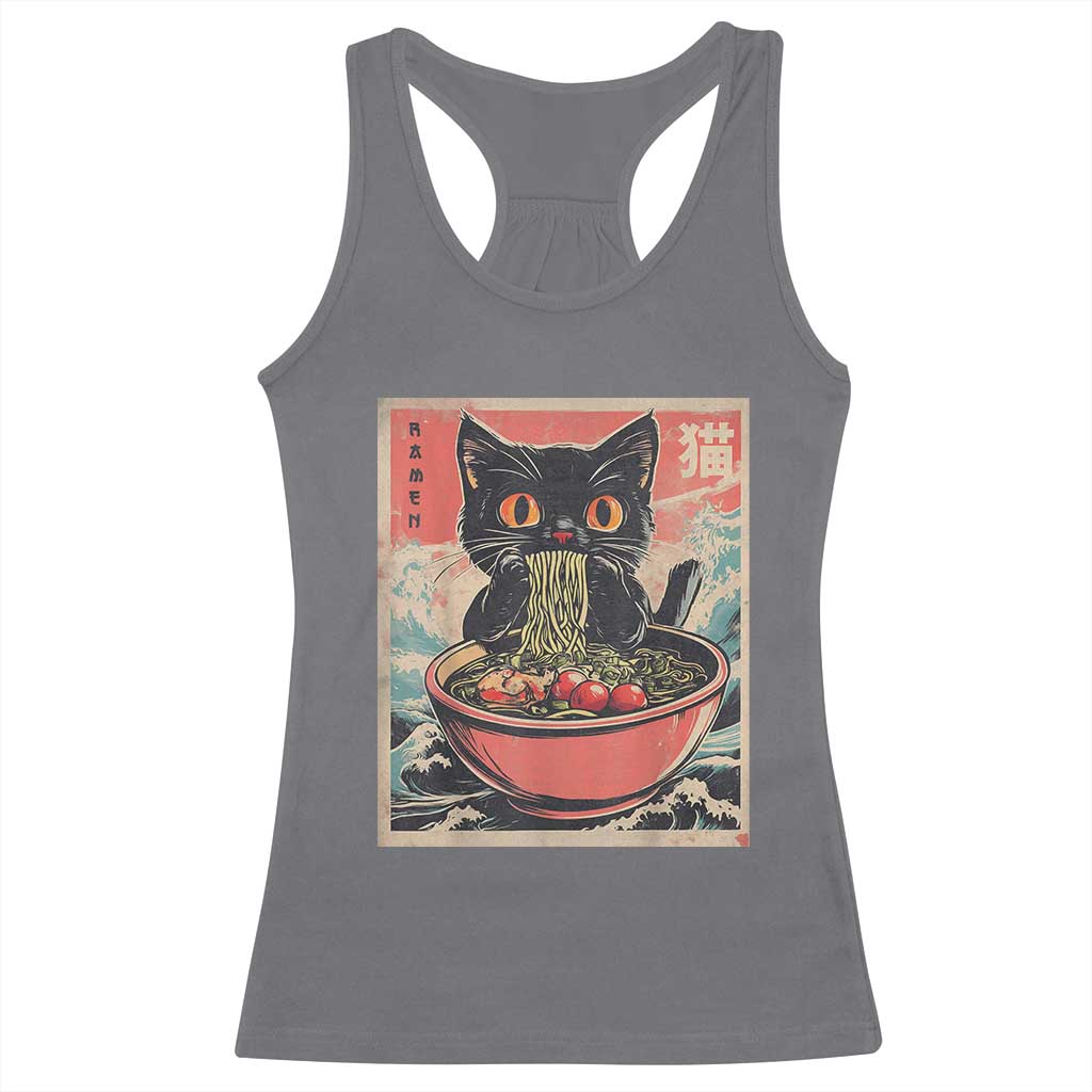 Cat Ramen Japanese Inspo Graphic Racerback Tank Top Funny Kawaii Cat Anime Gifts TS02 Charcoal Print Your Wear