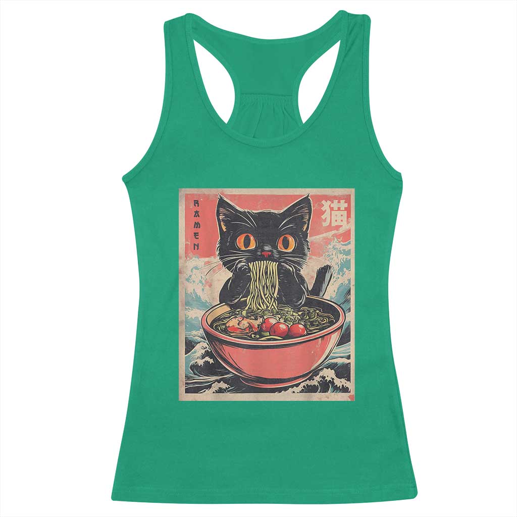 Cat Ramen Japanese Inspo Graphic Racerback Tank Top Funny Kawaii Cat Anime Gifts TS02 Irish Green Print Your Wear