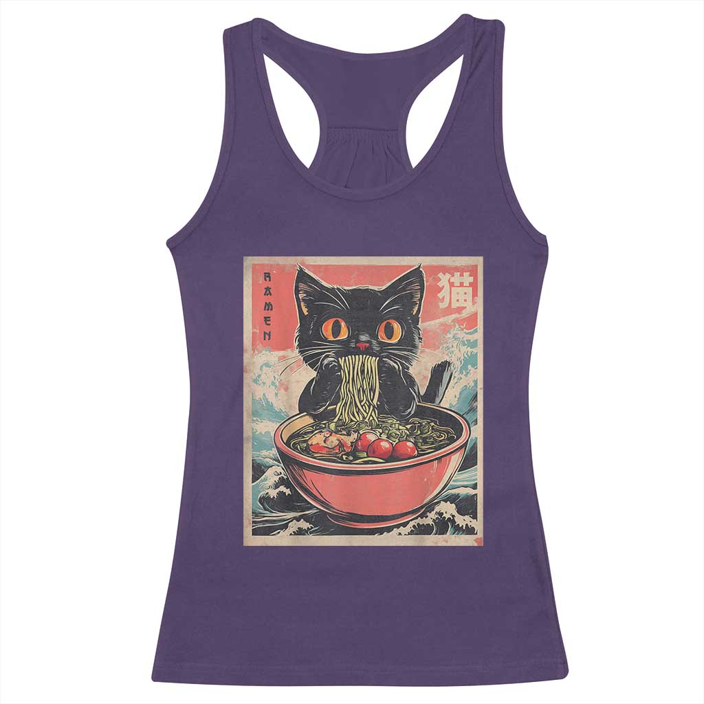 Cat Ramen Japanese Inspo Graphic Racerback Tank Top Funny Kawaii Cat Anime Gifts TS02 Purple Print Your Wear