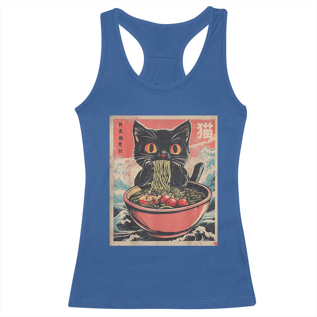 Cat Ramen Japanese Inspo Graphic Racerback Tank Top Funny Kawaii Cat Anime Gifts TS02 Royal Blue Print Your Wear