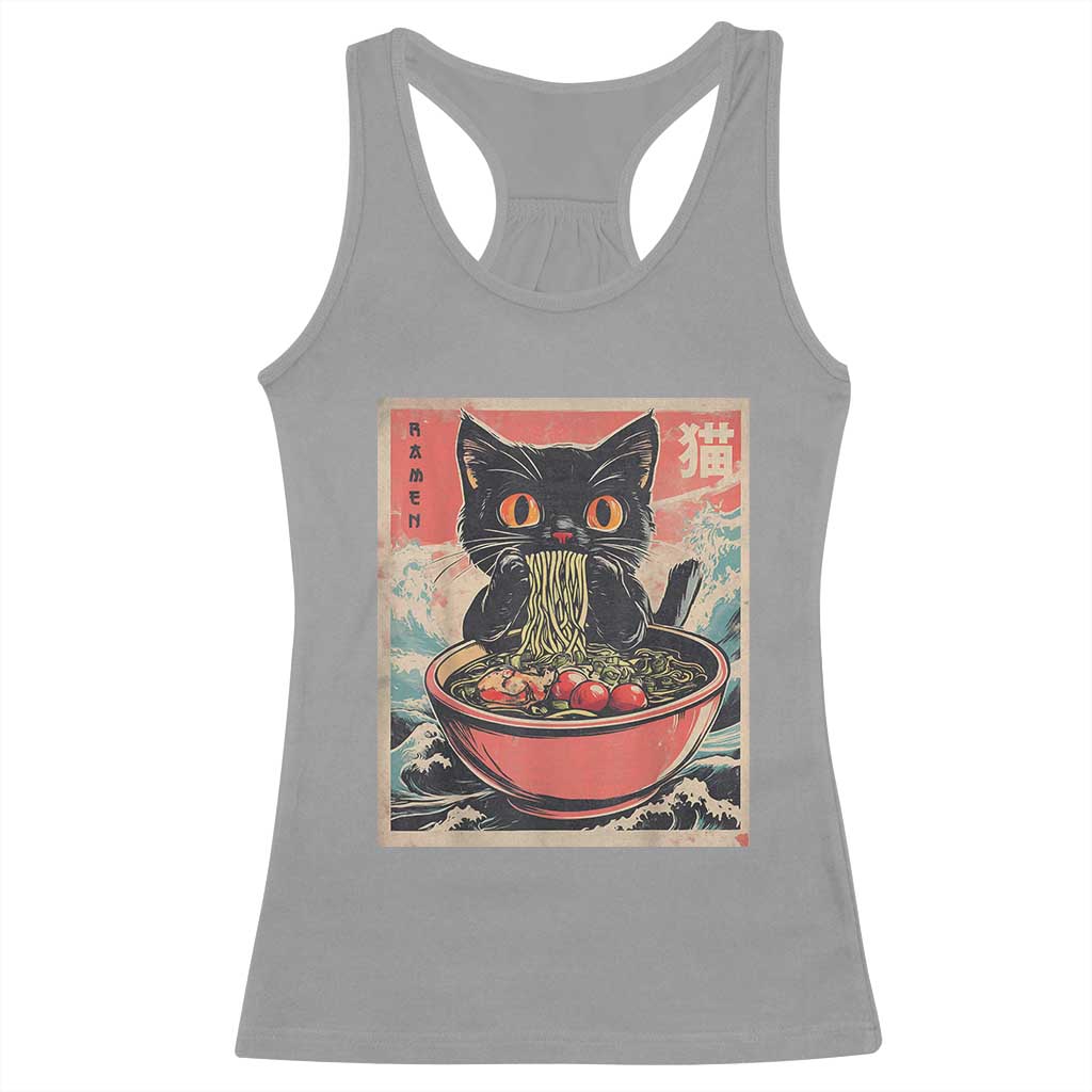 Cat Ramen Japanese Inspo Graphic Racerback Tank Top Funny Kawaii Cat Anime Gifts TS02 Sport Gray Print Your Wear