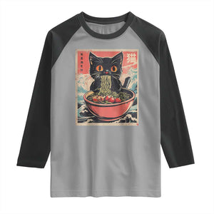 Cat Ramen Japanese Inspo Graphic Raglan Shirt Funny Kawaii Cat Anime Gifts TS02 Sport Gray Black Print Your Wear