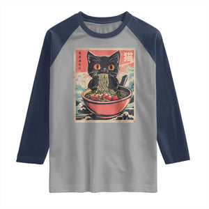Cat Ramen Japanese Inspo Graphic Raglan Shirt Funny Kawaii Cat Anime Gifts TS02 Sport Gray Navy Print Your Wear