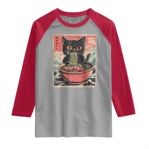 Cat Ramen Japanese Inspo Graphic Raglan Shirt Funny Kawaii Cat Anime Gifts TS02 Sport Gray Red Print Your Wear