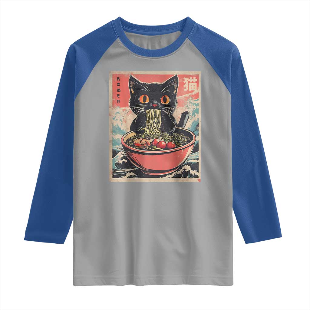 Cat Ramen Japanese Inspo Graphic Raglan Shirt Funny Kawaii Cat Anime Gifts TS02 Sport Gray Royal Print Your Wear