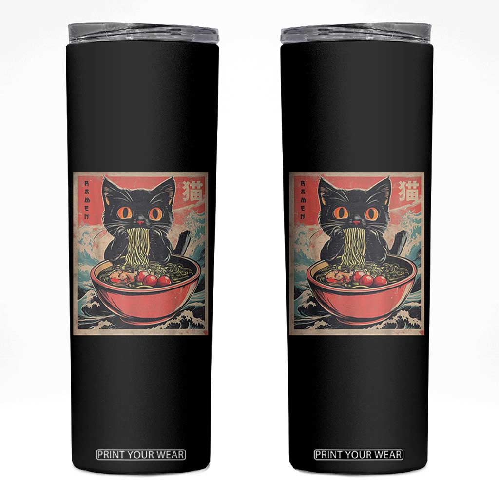 Cat Ramen Japanese Inspo Graphic Skinny Tumbler Funny Kawaii Cat Anime Gifts TS02 Black Print Your Wear
