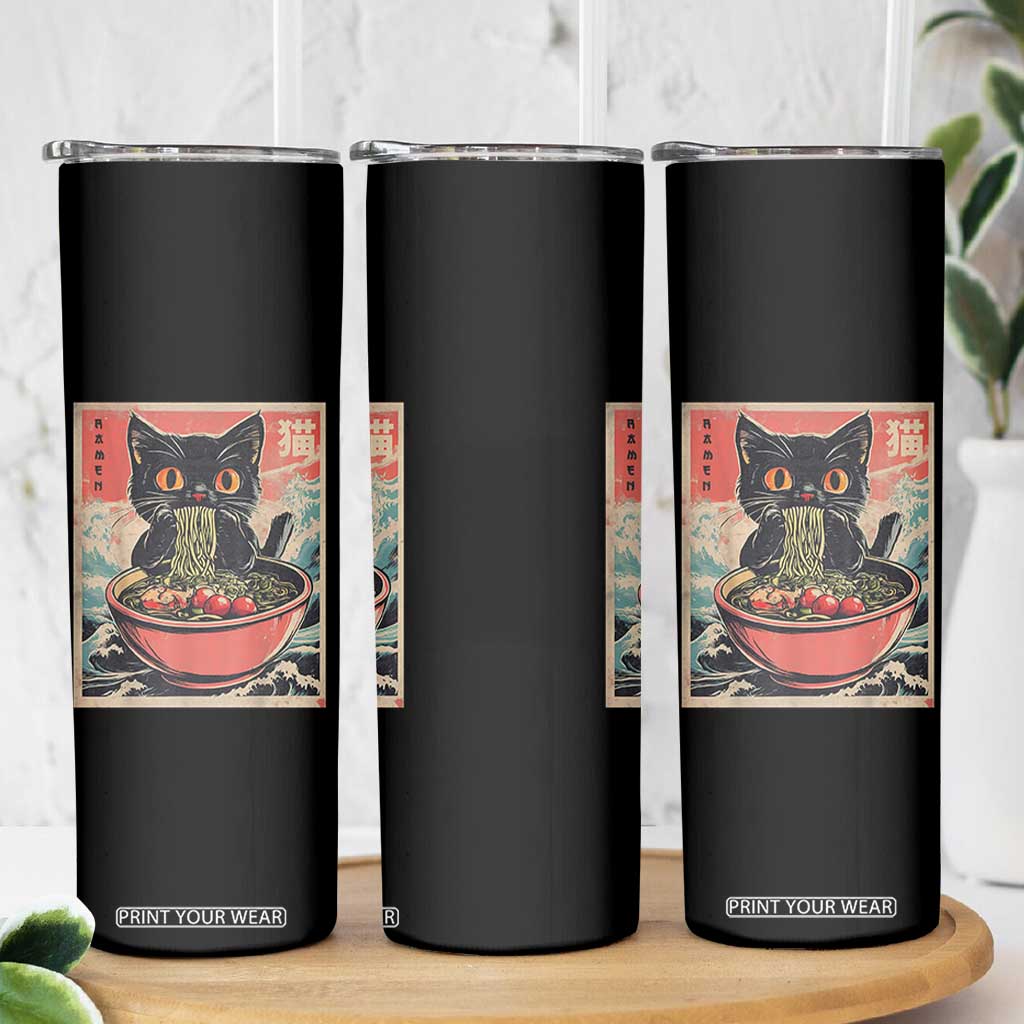 Cat Ramen Japanese Inspo Graphic Skinny Tumbler Funny Kawaii Cat Anime Gifts TS02 Print Your Wear
