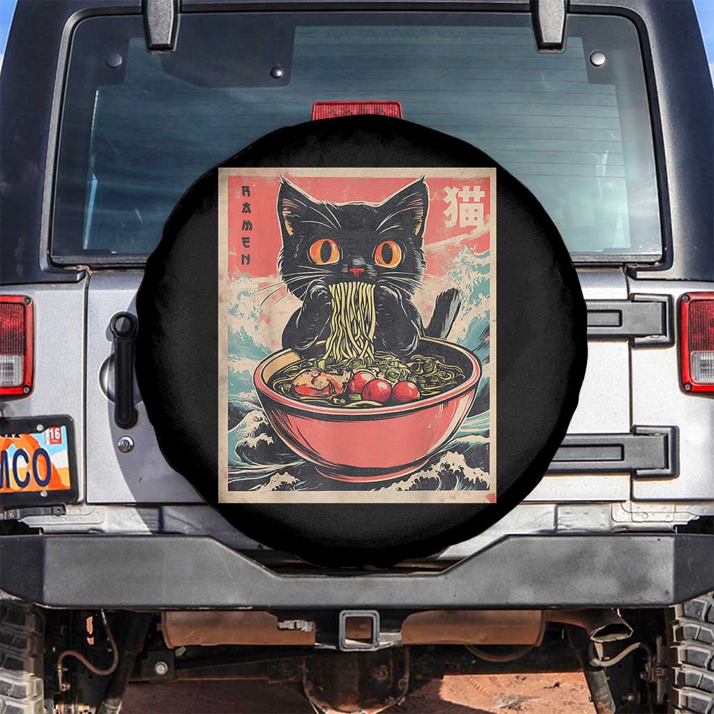Cat Ramen Japanese Inspo Graphic Spare Tire Cover Funny Kawaii Cat Anime Gifts TS02 No hole Black Print Your Wear