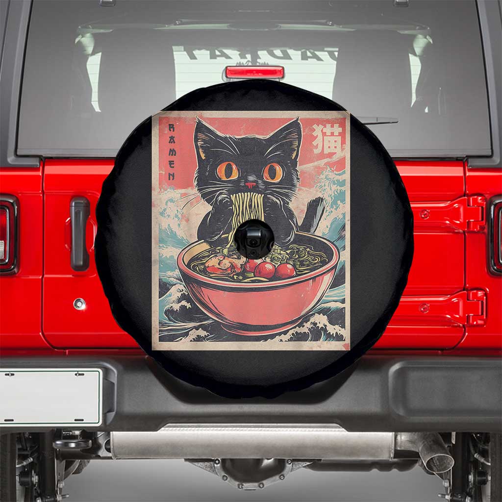 Cat Ramen Japanese Inspo Graphic Spare Tire Cover Funny Kawaii Cat Anime Gifts TS02 Black Print Your Wear