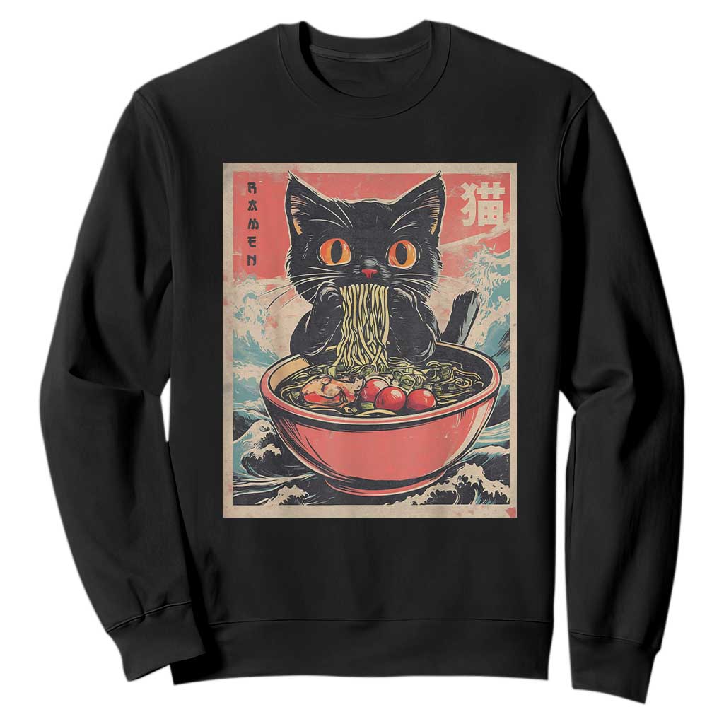 Cat Ramen Japanese Inspo Graphic Sweatshirt Funny Kawaii Cat Anime Gifts TS02 Black Print Your Wear
