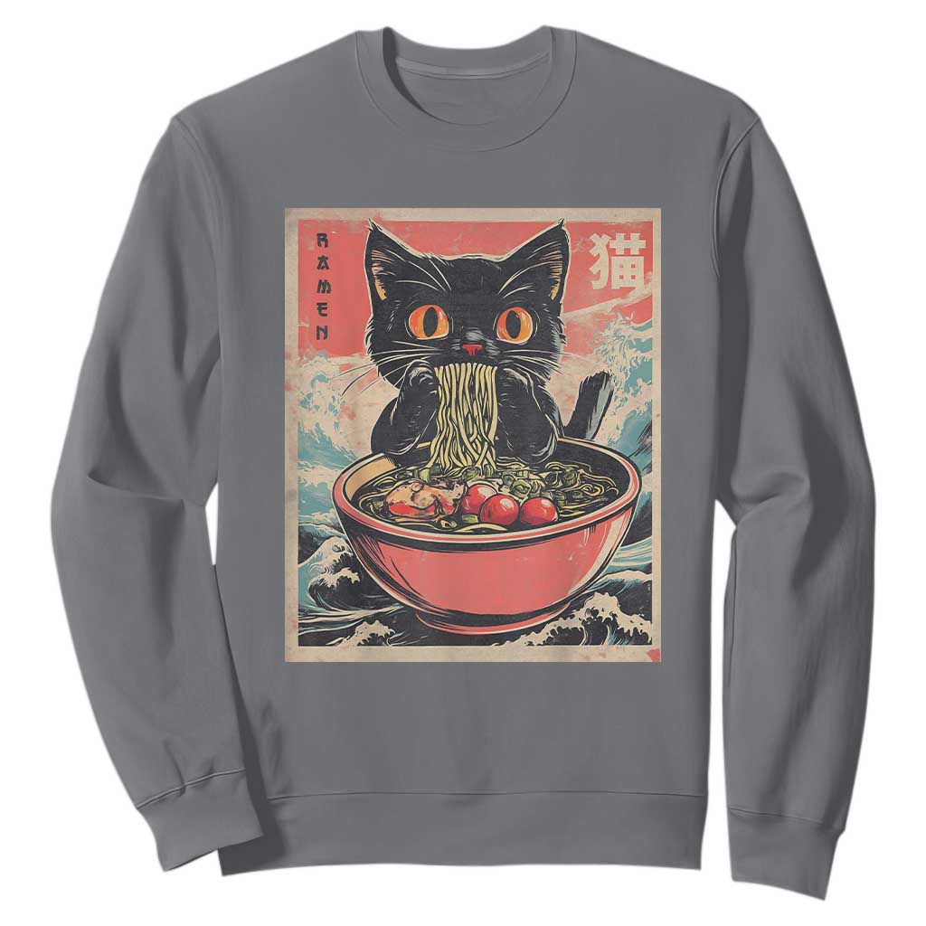Cat Ramen Japanese Inspo Graphic Sweatshirt Funny Kawaii Cat Anime Gifts TS02 Charcoal Print Your Wear