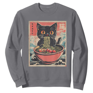 Cat Ramen Japanese Inspo Graphic Sweatshirt Funny Kawaii Cat Anime Gifts TS02 Charcoal Print Your Wear
