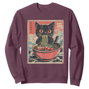 Cat Ramen Japanese Inspo Graphic Sweatshirt Funny Kawaii Cat Anime Gifts TS02 Maroon Print Your Wear