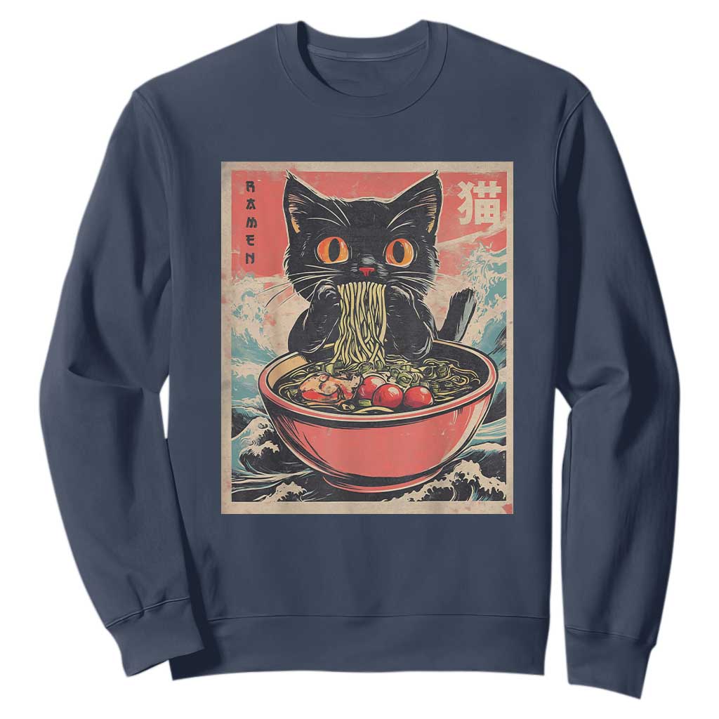 Cat Ramen Japanese Inspo Graphic Sweatshirt Funny Kawaii Cat Anime Gifts TS02 Navy Print Your Wear