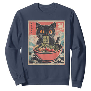 Cat Ramen Japanese Inspo Graphic Sweatshirt Funny Kawaii Cat Anime Gifts TS02 Navy Print Your Wear