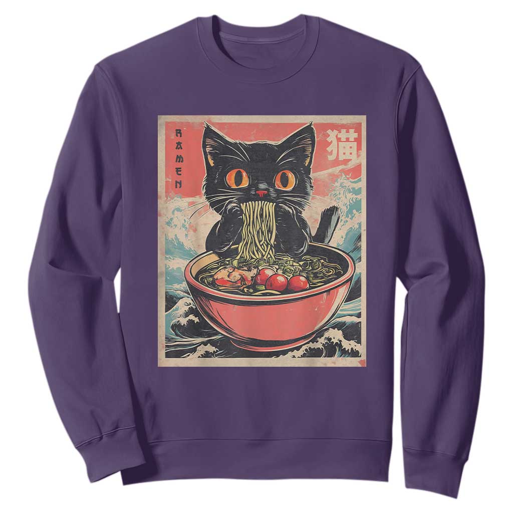 Cat Ramen Japanese Inspo Graphic Sweatshirt Funny Kawaii Cat Anime Gifts TS02 Purple Print Your Wear