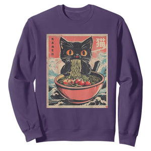 Cat Ramen Japanese Inspo Graphic Sweatshirt Funny Kawaii Cat Anime Gifts TS02 Purple Print Your Wear