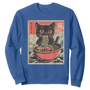 Cat Ramen Japanese Inspo Graphic Sweatshirt Funny Kawaii Cat Anime Gifts TS02 Royal Blue Print Your Wear
