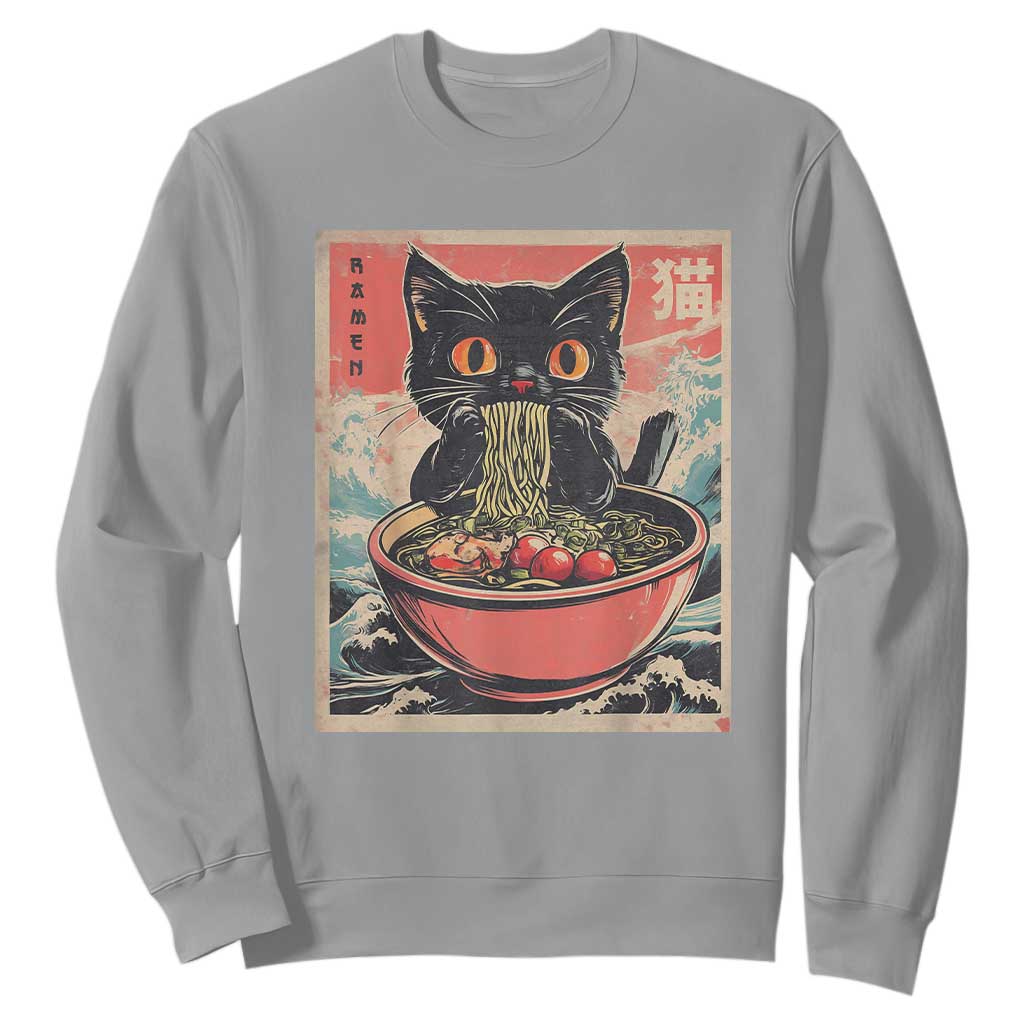 Cat Ramen Japanese Inspo Graphic Sweatshirt Funny Kawaii Cat Anime Gifts TS02 Sport Gray Print Your Wear
