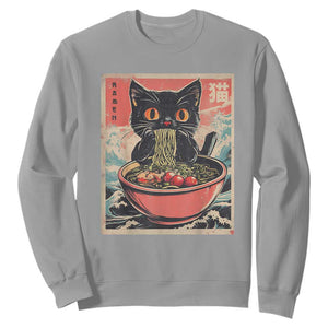 Cat Ramen Japanese Inspo Graphic Sweatshirt Funny Kawaii Cat Anime Gifts TS02 Sport Gray Print Your Wear